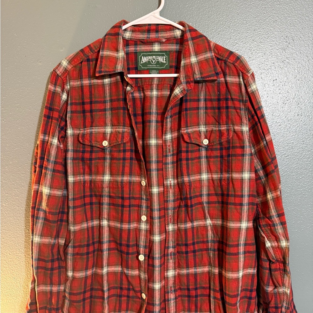 American Eagle Red and White Plaid Shirt